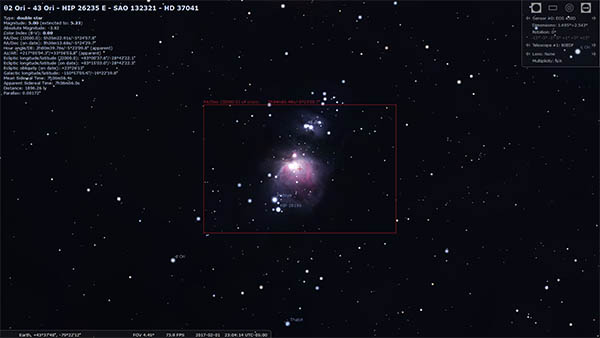 Sensor view in Stellarium