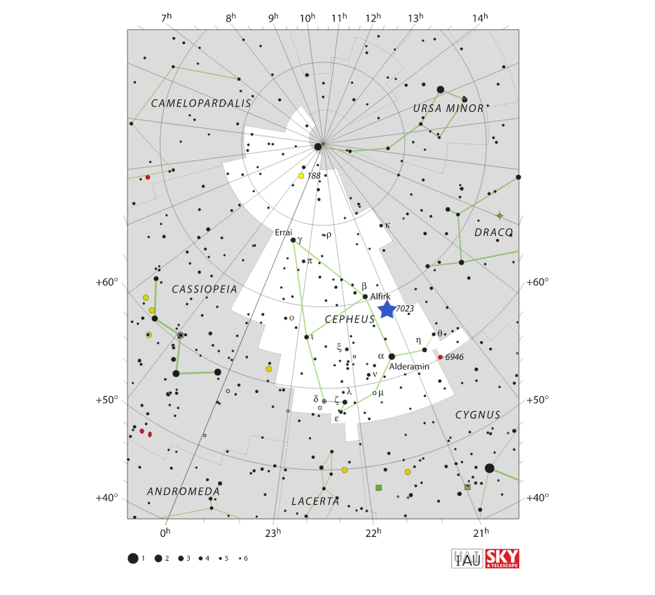 Iris Nebula location on Star Map