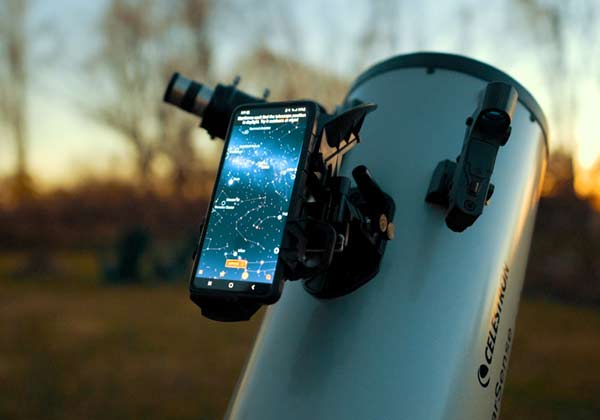 Phone attached to the telescope