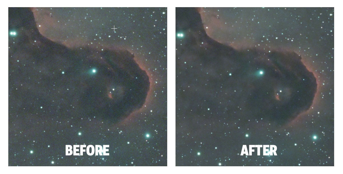 before and after image showing noise reduction software