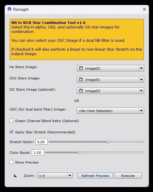 Seti Astro NB to RGB stars script