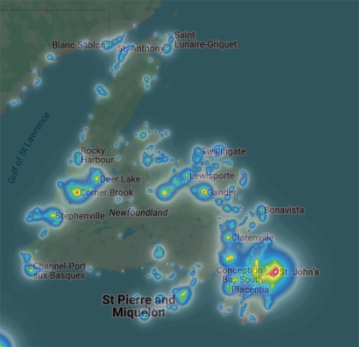 Newfoundland Light Pollution map