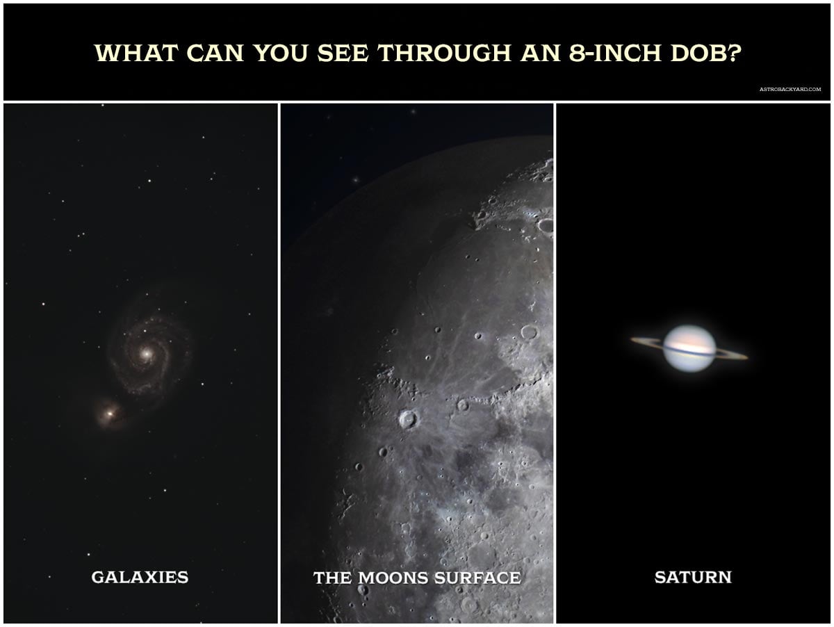 What can you see through an 8-inch Dobsonian telescope?