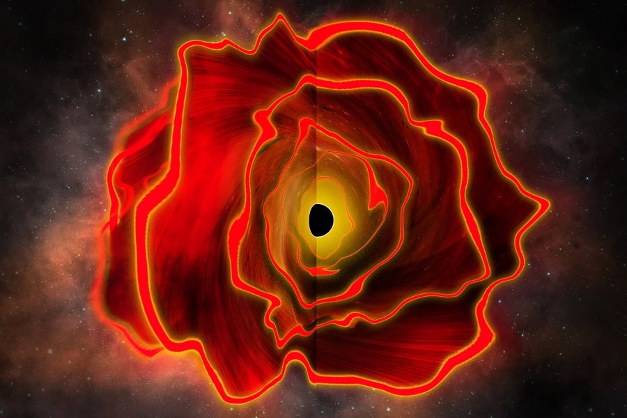Illustration of a black hole surrounded by a dense star-like gas envelope